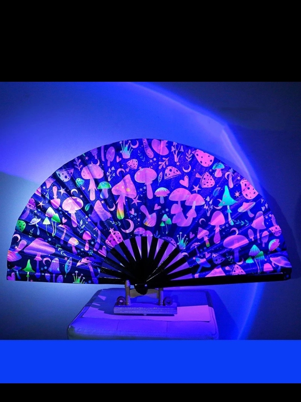 Uye Surana UV Glow Rave Fan Bamboo Folding Clack Hand Foldable for Men Women